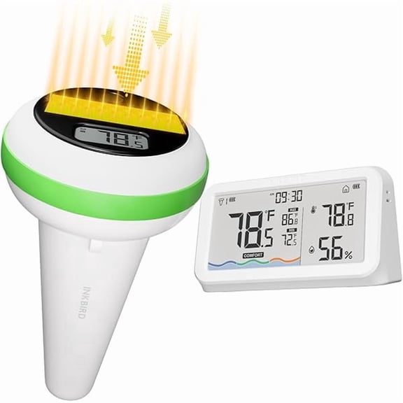 ZLCINKBIRD Solar Powered Floating Pool Thermometer, Wireless Digital Thermometer, IP68 Waterproof with Indoor Temperature Humidity Monitor, for Swimming Pool, IBS-P03R 2nd