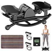 RICAN Smart Rock Stepper, Lateral Rocking Fitness Stepper, Low-Impact Portable Exercise Machine with Digital Monitor, Resistance Bands & Floor Mat,Black