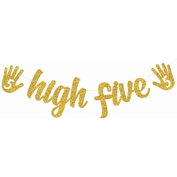 High Five Banner Baby Boys Girls Happy 5th Birthday Party Supplies Gold Glitter 5 Years Anniversary Party Decorations Sign Photo Prop