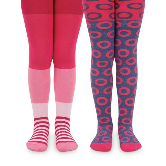 Jefferies Socks Girls Tights, 2 Pack Stripe Polka Dot Pattern Sizes 2/4 - 8/10