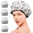 thumbnail image 7 of Shower Caps,White Fairy Cat Pattern Waterproof Shower Cap for Women 4 Pieces,Double Reusable Hair Cover for Shower PEVA Elastic Stretch Hem, 7 of 7