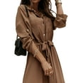 thumbnail image 4 of DYMADE Women Plus Size V-neck Buttons Lace Up Solid Color Office Lady Dress, 4 of 4