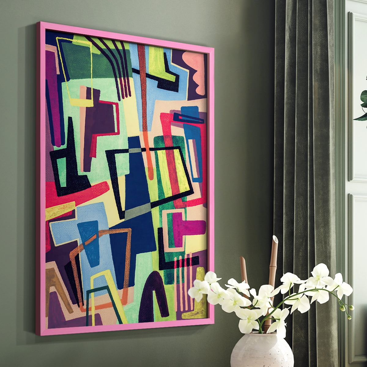 Connected Colors II Framed Print in Pink Solid Wood Framed Print No Nail Hanging
