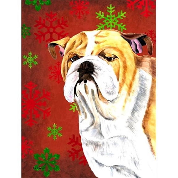 11 x 15 in. Bulldog English Red and Green Snowflakes Holiday Christmas Garden Size Flag