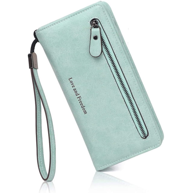 Women'S Wallet Large Wallet Women'S Long Wallet Large Capacity Leather Case Card Compartment Wallet Cell Phone Pocket With Hand Strap Elegant Wallet - Green