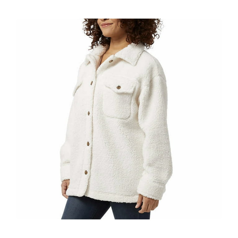 32 Degrees Heat Women's Sherpa Cozy Shirt Jacket, Cream (XL/XXL