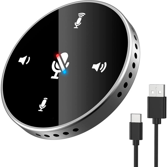Micrófono de computadora USB con altavoz, micrófono omnidireccional con captación de voz 360, con botón de sensor táctil de silencio/volumen/micrófono