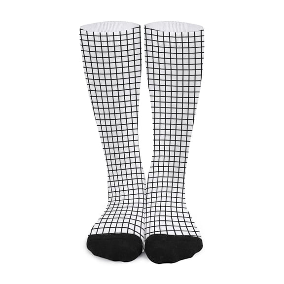 DIQADILA Black and White Windowpane Pattern Print Long Socks