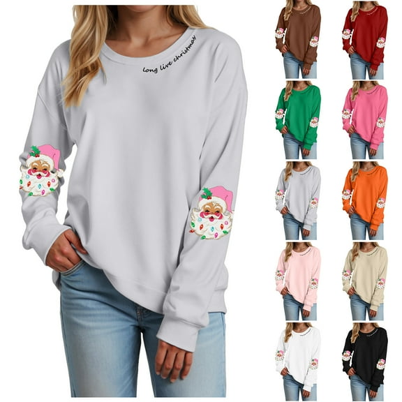 TTUHYWXI Christmas Sweatshirt for Women Merry Sweater Embroidered Striped Crewneck Sweatshirts Holiday Long Sleeve Pullover (Red, S)