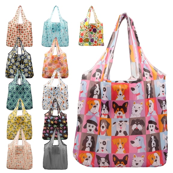 12 Pcs Large Foldable Shopping Bag Reusable Grocery Bag with Attached Pouch Washable Storage Tote for Groceries for Holiday Favor