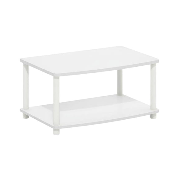 White 2-Tier Elevated TV Stand with Rubberwood Solids and Walnut Veneers