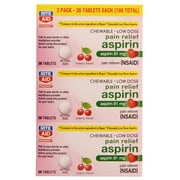 Rite Aid Low Dose 81 mg Aspirin, Chewable Tablets, Cherry Flavor, 3 Bottles, 36 Count Each (108 Count Total) | Pain Reliever