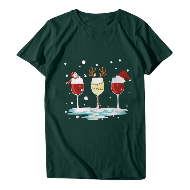 Camisas de Navidad Para Mujer Tops de Cuello Redondo Blusa Informal de Manga Corta Con Estampado de Moda Odeerbi ODB195659