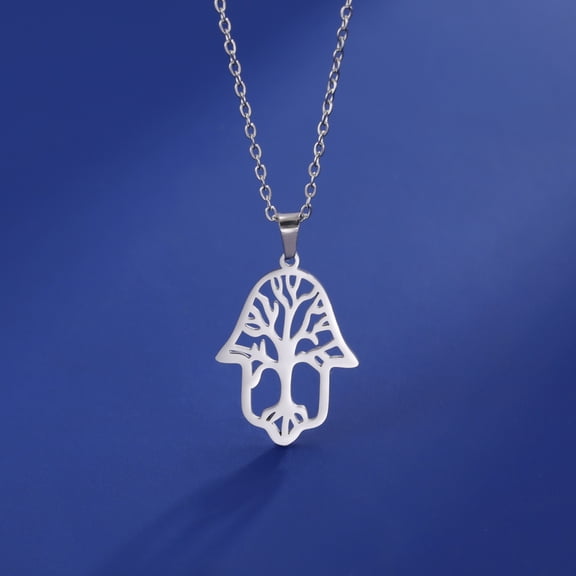 EUEAVAN Silver Palm of the Tree of Life Pendant Necklace Stainless Steel Jewelry