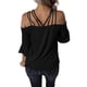 thumbnail image 2 of Correas de espagueti para mujer Camisas con hombros descubiertos Tops casuales de media manga, Negro, M Feliz Sencillez, 2 of 5