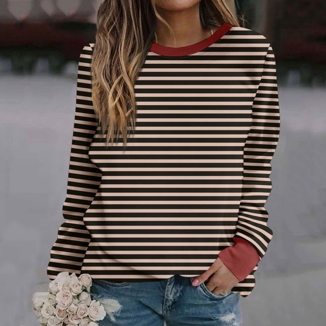 RXIRUCGD Chandails Décontractés d'Hiver Sans Capuche à Manches Longues à Col Rond Amples Imprimés pour Femmes, Café, Taille : 2TG