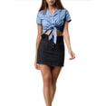 thumbnail image 3 of MODA NOVA Junior's Striped Button Up Short Sleeve Tie Front Crop Shirt Blue M, 3 of 7