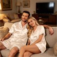 thumbnail image 7 of Hkoxplj Couple Matching Pajamas Sets Silk Short Sleeve Button Down Sleepwear Satin Pjs Shorts Set Soft Loungewear, 7 of 7