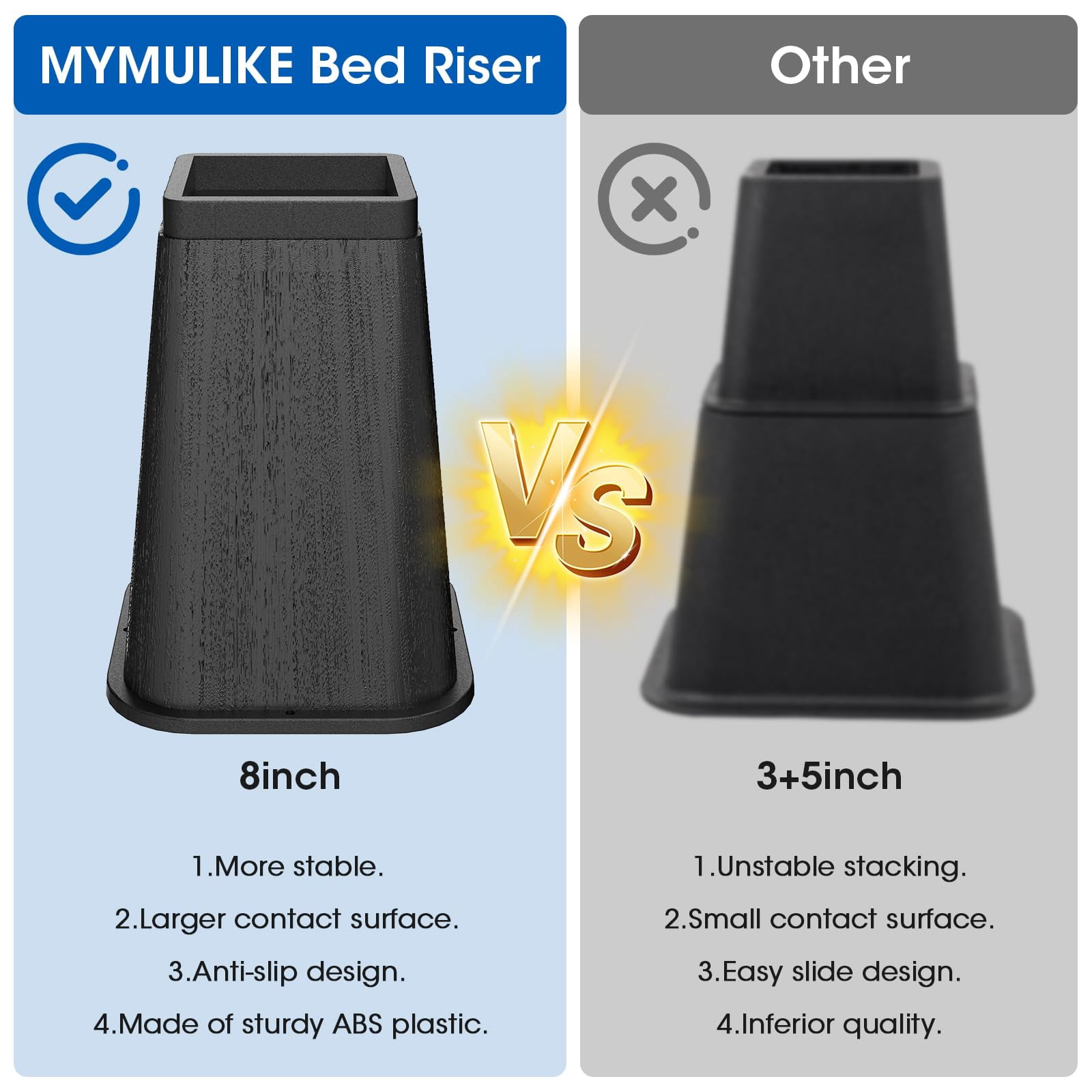 Bed Risers 8 Inch Heavy Duty, Furniture Risers Lifts Supports Up to 6,000 Lbs for Table, Desk Leg, Sofa, Couch