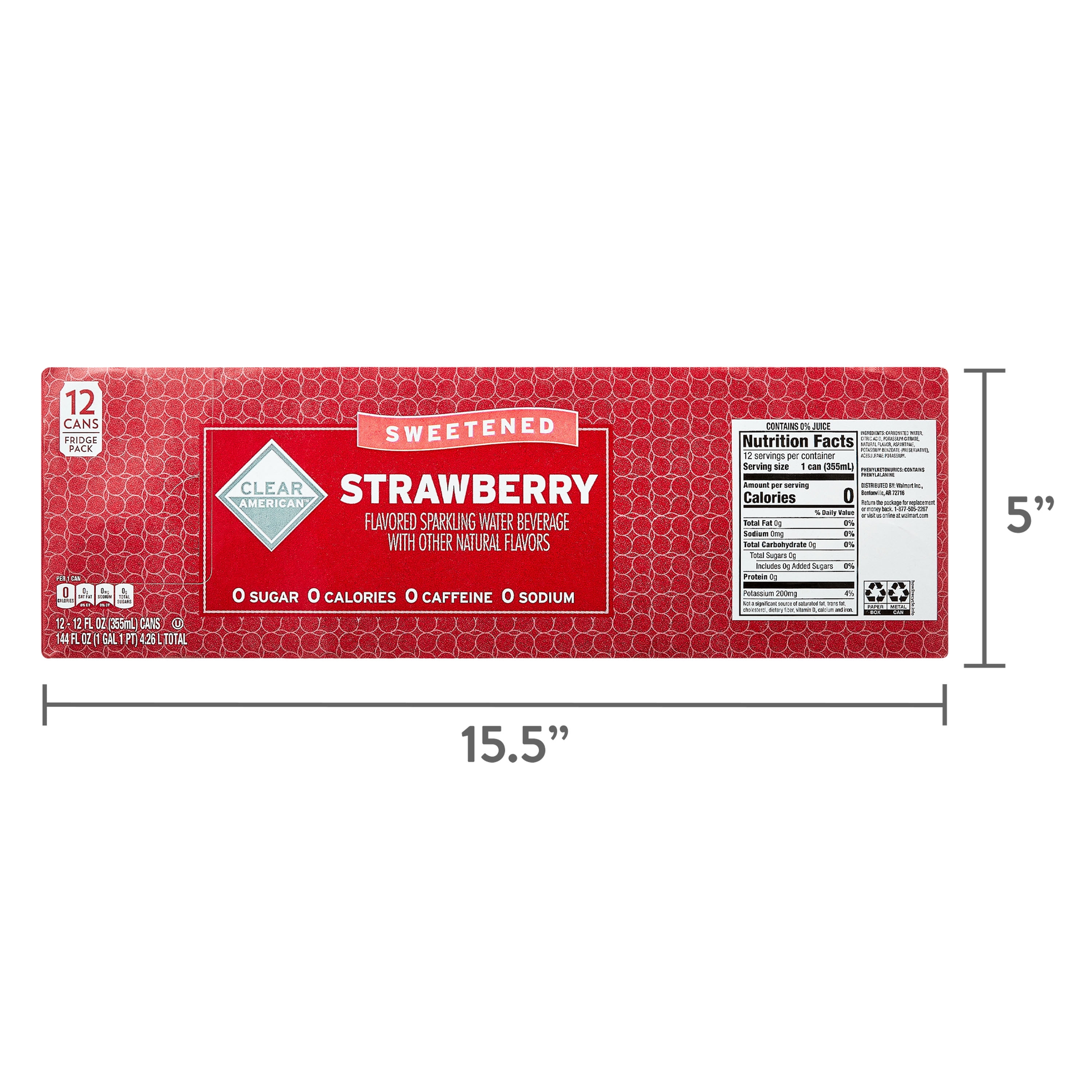 Clear American Strawberry Sparkling Water, 12 fl oz, 12 Count