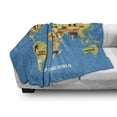 thumbnail image 2 of Wanderlust Soft Flannel Fleece Throw Blanket, Flat Map of World Animals Living in Different Parts of Continents, Cozy Plush for Indoor and Outdoor Use, 60" x 80", Blue Pale Orange Brown, by Ambesonne, 2 of 5