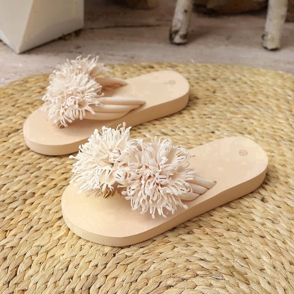 EliteGoogv Womens Flower Platform Flip Flops Comfortable Thick Sole Wedge Slippers Summer Beach Casual Non Open Toe Thong Sandals for Daily Wear,US:6.5