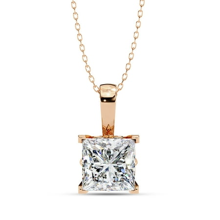 IGI Certified Lab Grown Diamond Fleur di Lis Solitaire Pendant Necklace for Women | 7.7mm Princess Cut Diamond Necklace with 18 Inch Chain 18K Solid Rose Gold F-G, VS-SI Quality (2.85 Cttw)