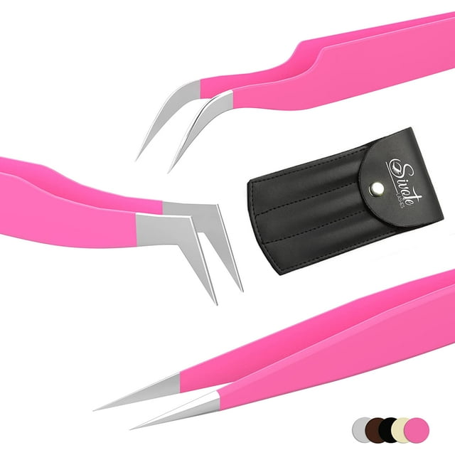 SIVOTE Pinces à Cils pour Extensions de Cils pour Volume, Isolation & Cils Classiques, Lot de 3, Rose