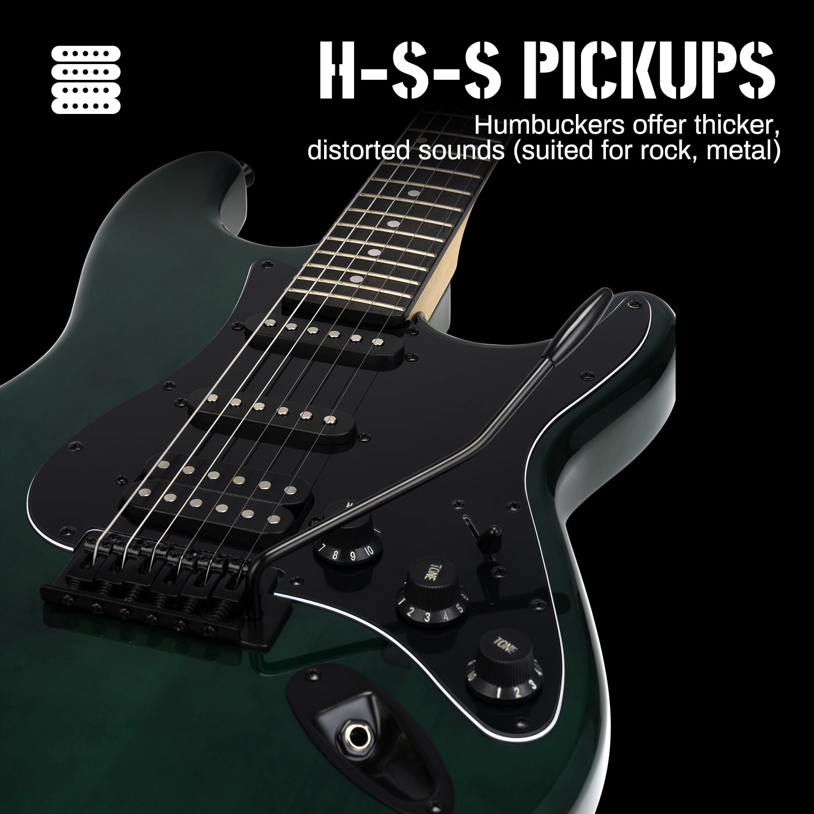 AODSK 39" Full-Size Electric Guitar Starter Kit, HSS Pickups, Guitar with Amp & All Accessories for Beginners