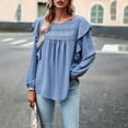 thumbnail image 5 of SWSMCLT Women's Long Sleeve Top Chiffon Cute Shirt Ruffle Loose Soft Crew Neck Summer Lantern Sleeve Blouses Blue X-Large, 5 of 5