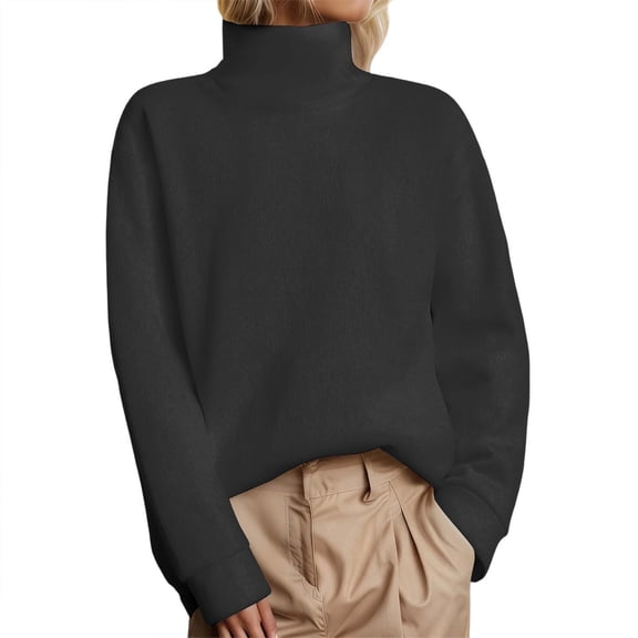 Oversize Women Sweatshirts Solid Turtleneck Long Sleeve Casual Warm Lightweight Pullover Tops