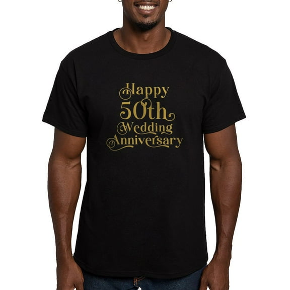 CafePress - 50Th Wedding Anniversary Gold Retro Typography T Shirt - Men's Fitted T-Shirt