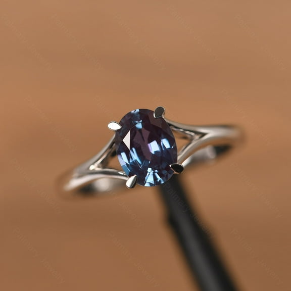 Alexandrite Ring Real Solid Gold Plated Solitaire Alexandrite Ring Oval Alexandrite Stone Ring June Birthstone Ring | Alexandrite Jewelry