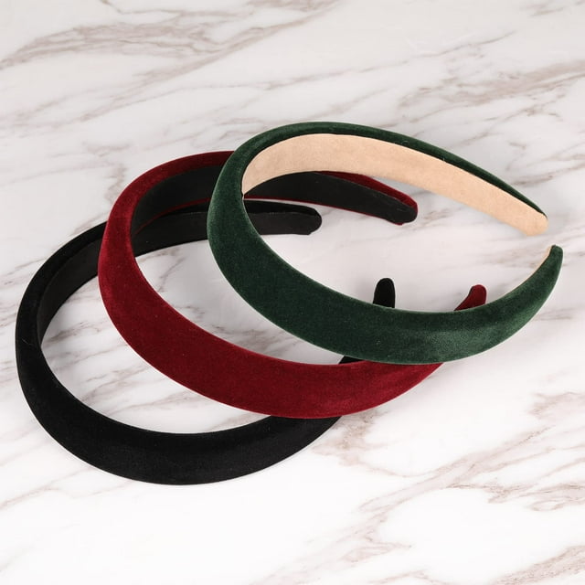 mmirethe 3x Bandeau Large en Velours Durable pour Femmes Cadeau d'Application Souple et Large Vert Rouge Noir 1Set