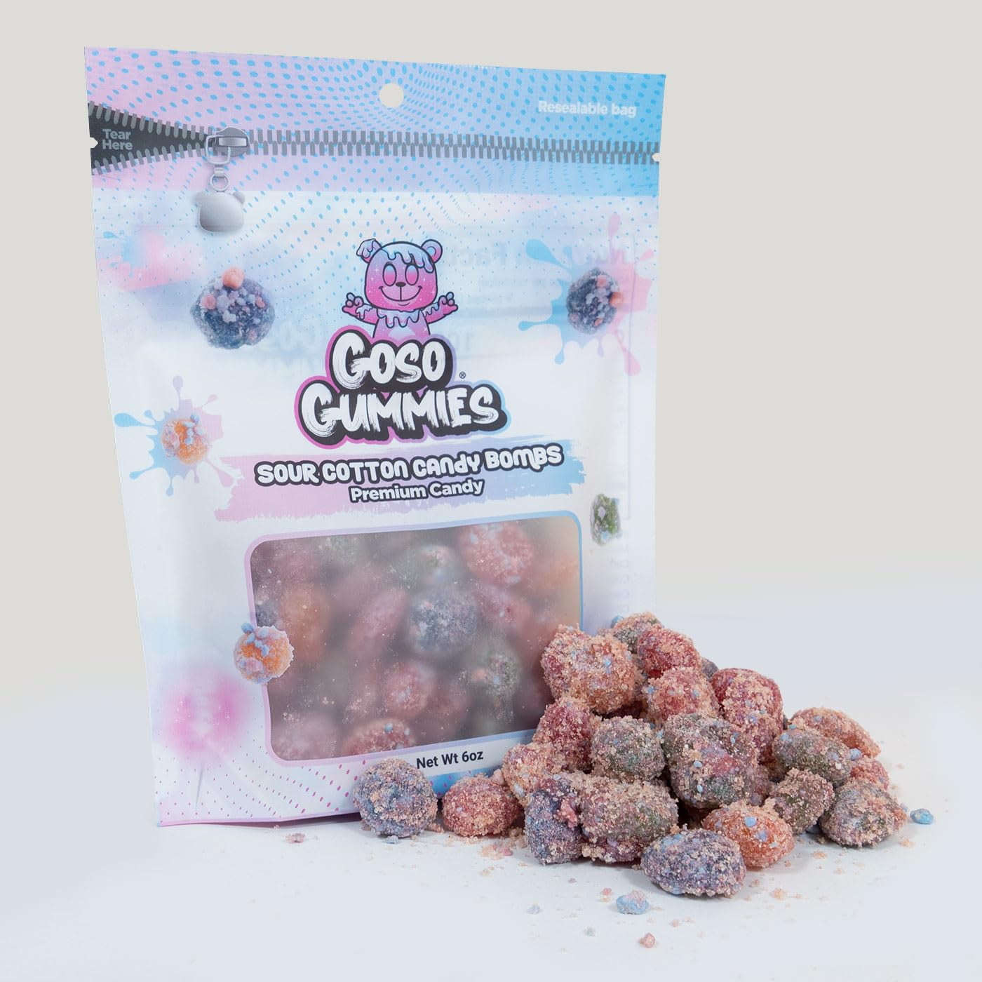 Goso Gummies Sour Cotton Candy Gusher Bombs – 6oz Bag – Sour Cotton Candy Juice-Filled Candy - Viral Premium Candy