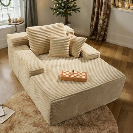 Vcatnet 67"x48" Chaise Lounge Chair Indoor Oversized Lounge Couch Plush Upholstered Corduroy Sofa Bed for Living Room, Beige