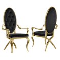 thumbnail image 1 of Chaises à Accoudoirs Capitonnées en Velours Noir et Acier Inoxydable Doré (Lot de 2), 1 of 2