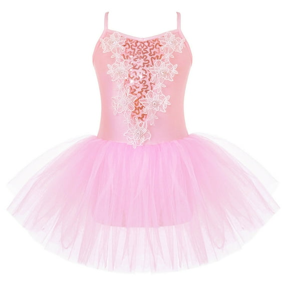 MSemis Kids Girls Shiny Sequins Ballet Dance Dress Tutu Skirted Leotard Party Costumes Pink 6