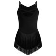thumbnail image 2 of IBTOM CASTLE Girl Rhinestone Sparkly Fringe Bodysuit Tassel Kids Latin Jazz Dance Outfits Crisscross Back Gymnastics Dance Leotard 8-9 Years Black, 2 of 7