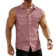 thumbnail image 4 of OIOLOYJM Mens Sleeveless Shirts Spring Baggy Solid Color Tank Tops with Pockets Stretch Beach Lounge Button Up Vest Pink L, 4 of 4