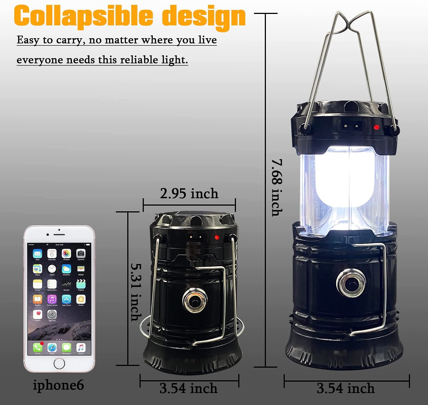 Collapsible Portable LED Camping Lantern Lightweight Waterproof Solar USB Rechargeable LED Flashlight Survival Kits 2-Pack
