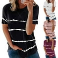 thumbnail image 3 of Askfv Womens Short Sleeve T-Shirt, Females Striped Crewneck Tops Loose Casual Summer Tunic Top, 3 of 8