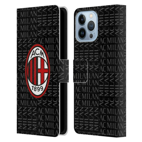 Head Case Designs Officially Licensed AC Milan Crest Patterns Red And Grey Leather Book Wallet Case Cover Compatible with Apple iPhone 13 Pro Max