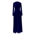 thumbnail image 4 of Wuxian Women Elegant Long Dresses Velvet V-Neck High Waist Long Sleeve Flowy Maxi Evening Gown Stylish Ruched Comfort Soft Party Evening Wedding Dresses,Blue,XXXL, 4 of 4