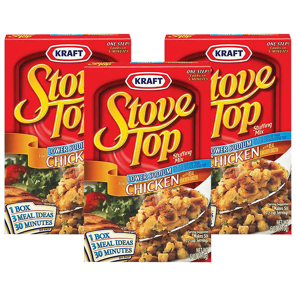(3 Pack) Kraft Stove Top LowSodium Chicken Stuffing Mix, 6 oz Box