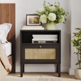 thumbnail image 3 of Bohemian Rattan Nightstand Set - 2-Piece Bedroom End Tables with Storage, 3 of 9