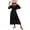 Black, variant on Women's Square Neck Smocked Waist Puff Sleeve Midi Dress Solid Pattern Elegant Everyday 95% polyester 5% elastane
