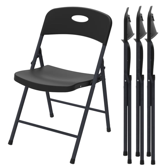 WASUHE 4PCS Folding Chairs with Enhanced Iron Frame, Outdoor Plastic Stackable Foldable Chairs for Outside, Indoor, Party, Wedding, Meeting Room, Patio, Garden, Weight Capacity 350 lbs, Black