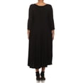 thumbnail image 4 of Women's Plus Size Casual 3/4 Sleeves Basic A-Line Pleated Solid Midi Dress, 4 of 6