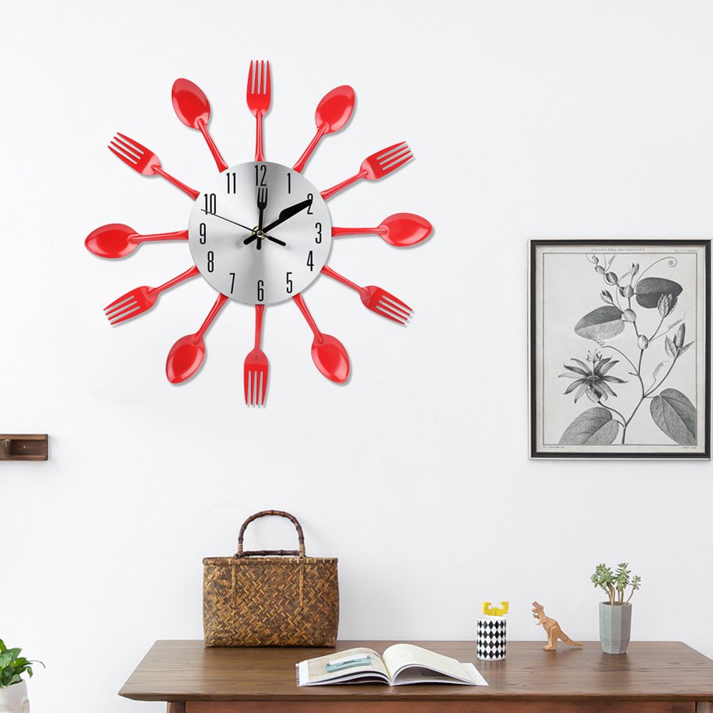 Mgaxyff Noiseless Stainless Steel Cutlery Clock Knife and Fork Spoon